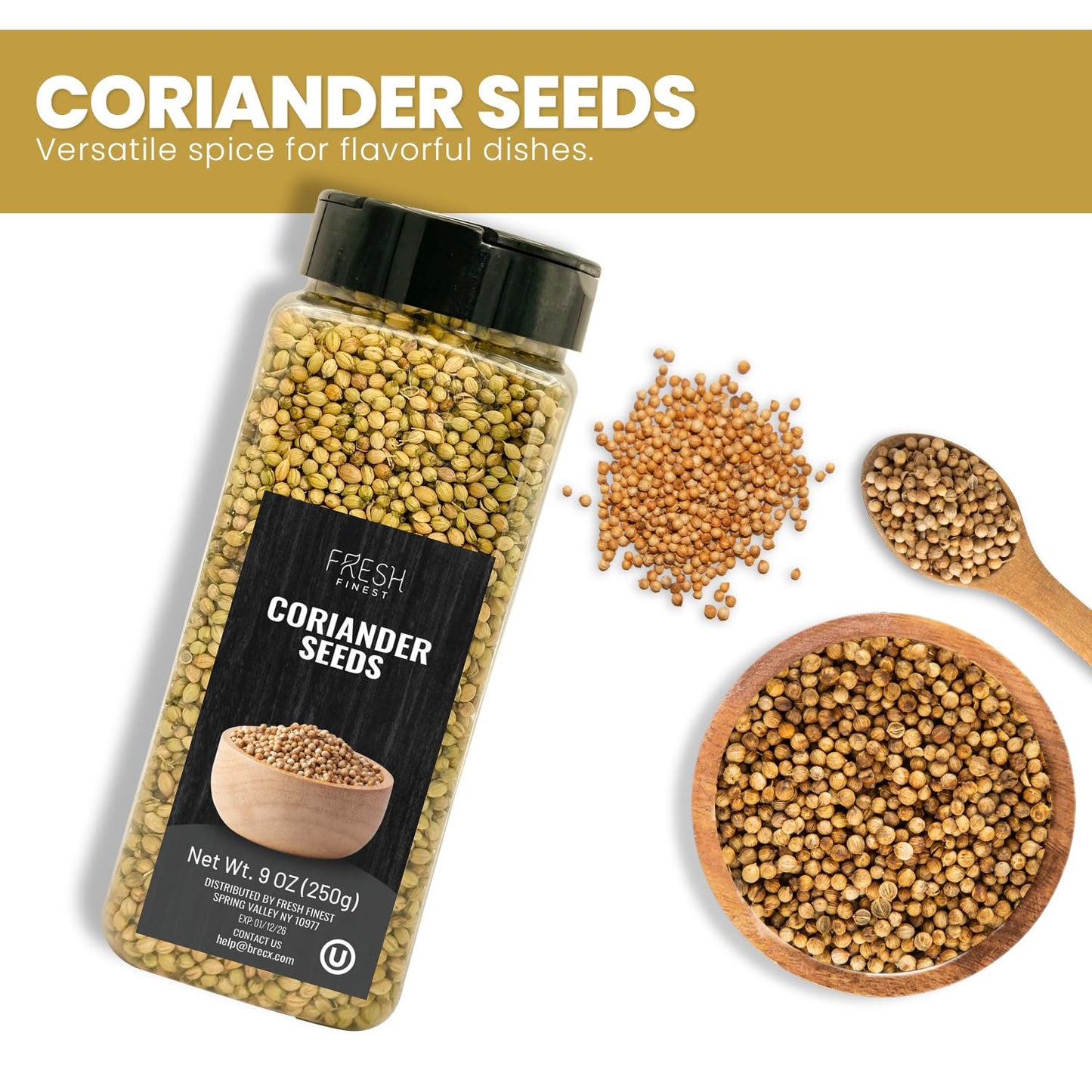Fresh Finest Coriander Seeds Whole - Kosher, Natural and Freshly Packed spices Best for Cooking and Food Flavoring 250G (8.81oz)