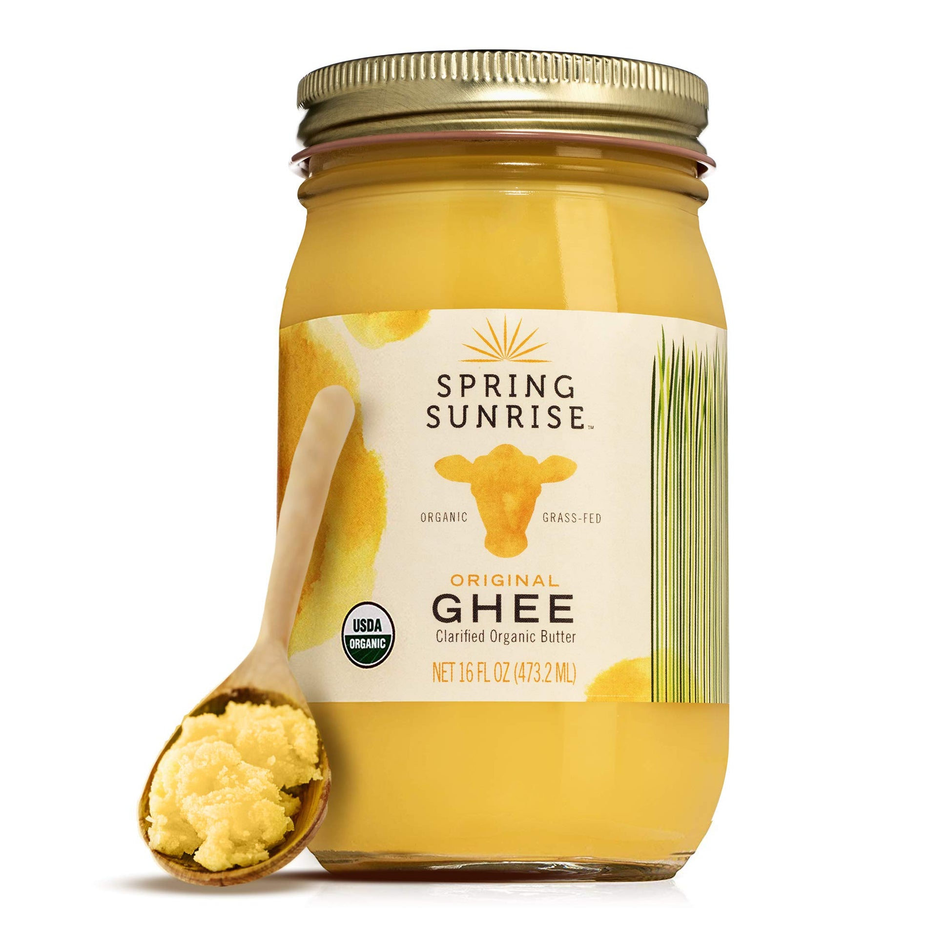 Spring Sunrise Organic Ghee - USDA Certified Clarified Butter, Keto & Paleo Friendly, 16 oz Jar