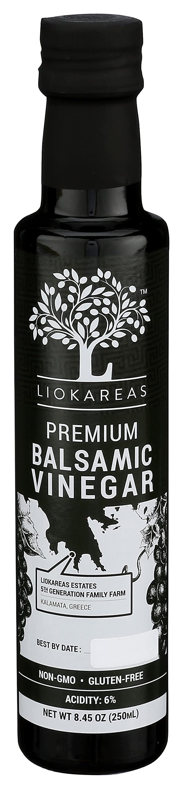 Liokareas Organic Greek Balsamic Vinegar - NonGMO, Gluten Free, Thick, 8.45 Fl Oz, Intense Dark Red