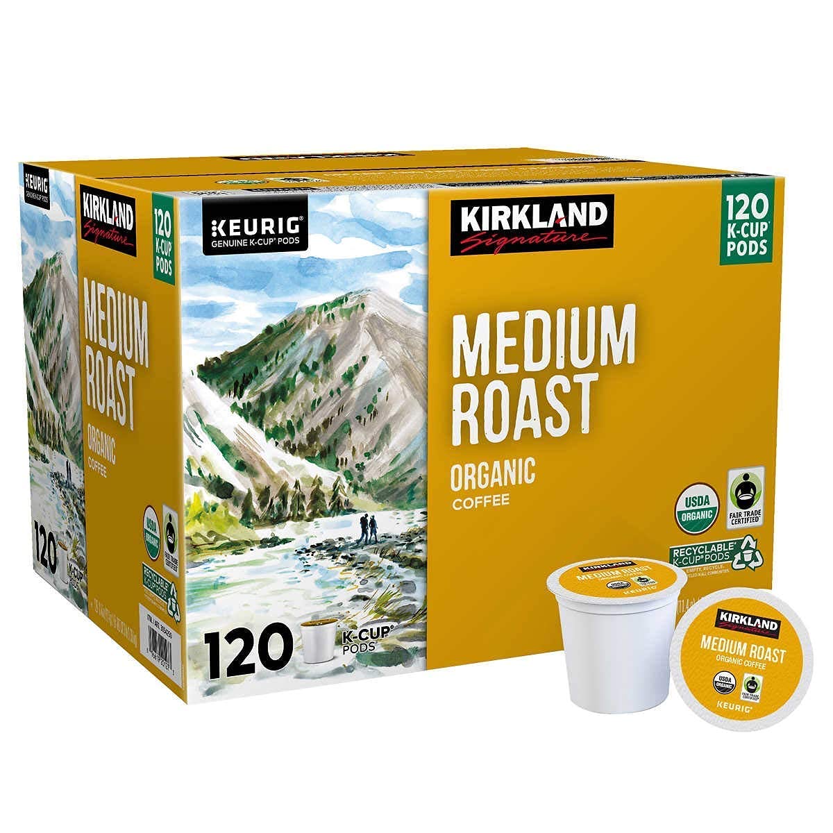 Kirkland Signature Organic Medium Blend Roast, Recyclable K Cup Pods, 3 Lb, 120 Count