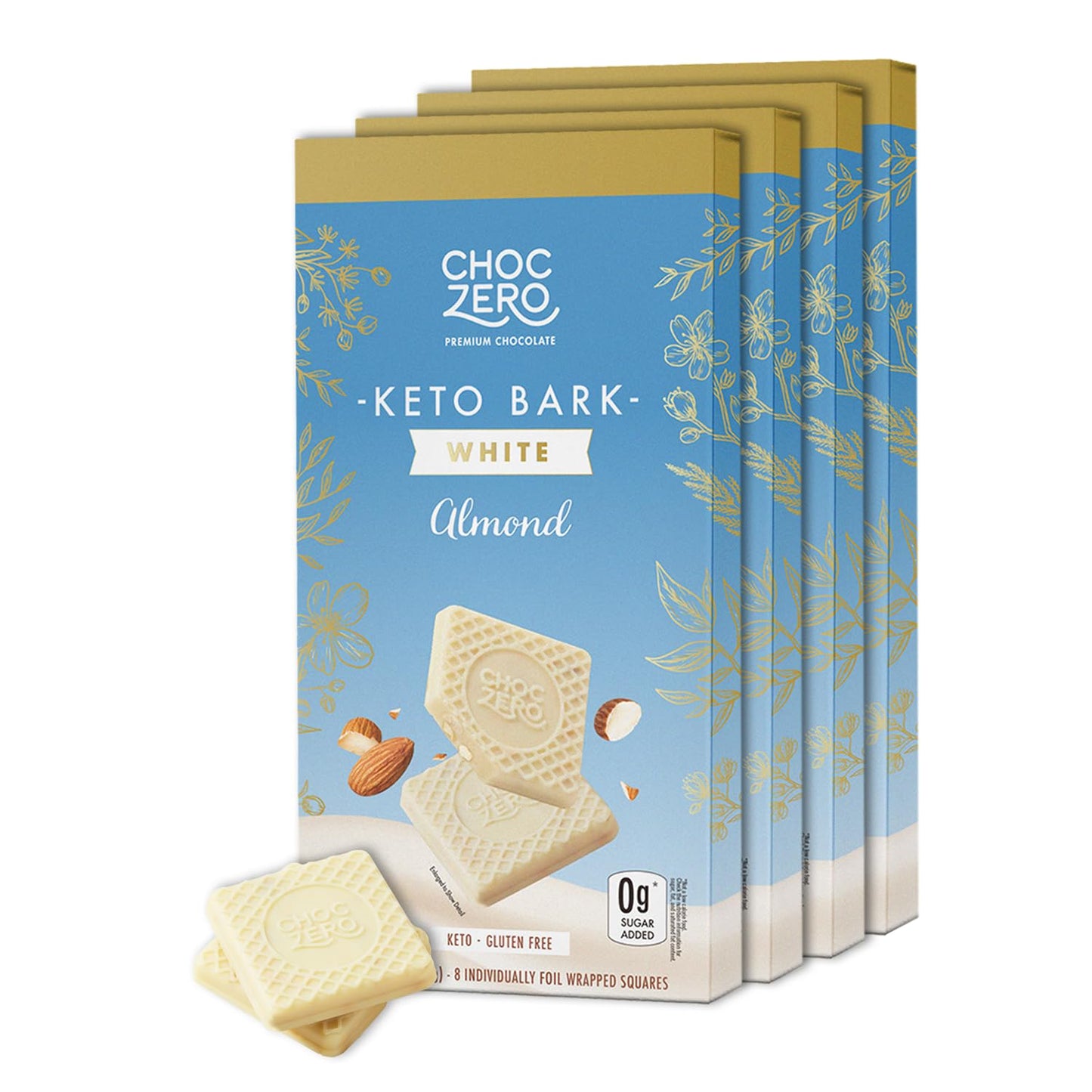 ChocZero Keto Bark, White Chocolate Almond, No Added Sugar, High Fiber, Low Carb, No Sugar Alcohols, No Artificial Sweeteners, 3