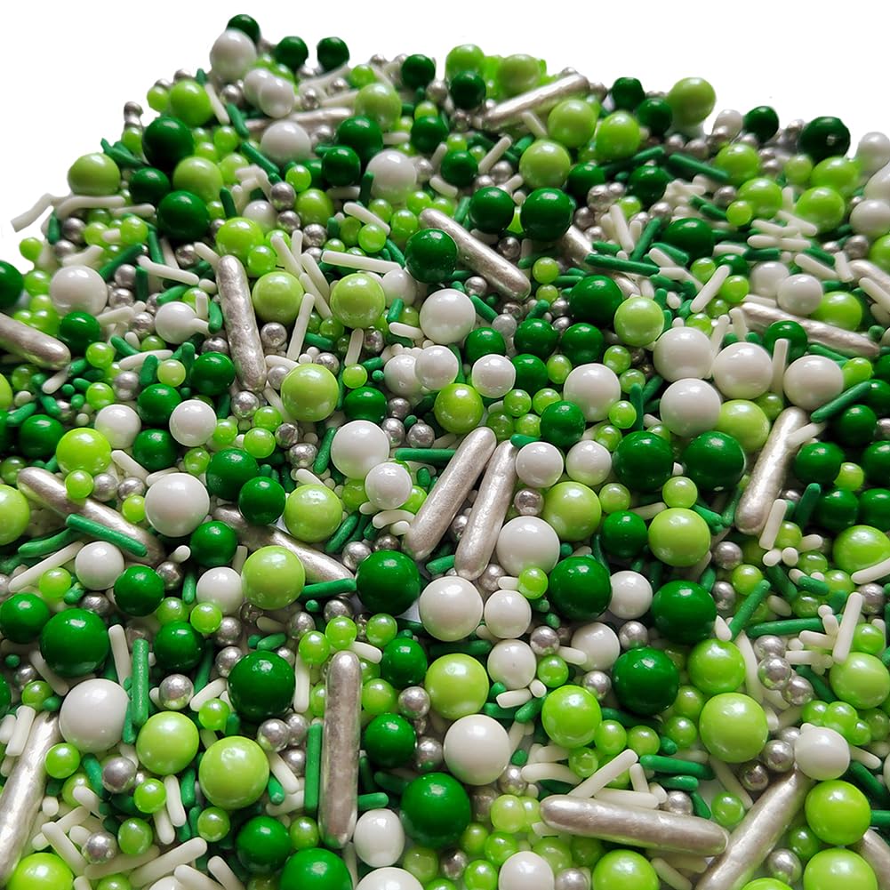 Edible Green White Pearl Sugar Sprinkles Candy Mix Size Baking Edible Cake Decorations Cupcake Toppers Cookie Decorating Wedding