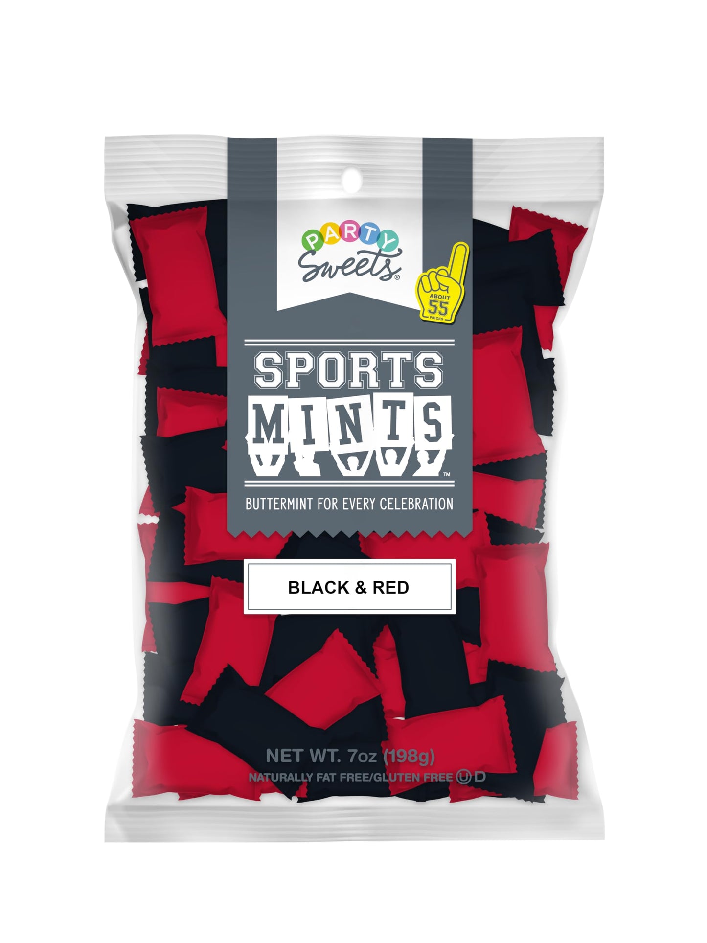 Party Sweets Sports Mints, Black and Red, Pack of 6, Appx 300 Mints, 7-Ounce Bags