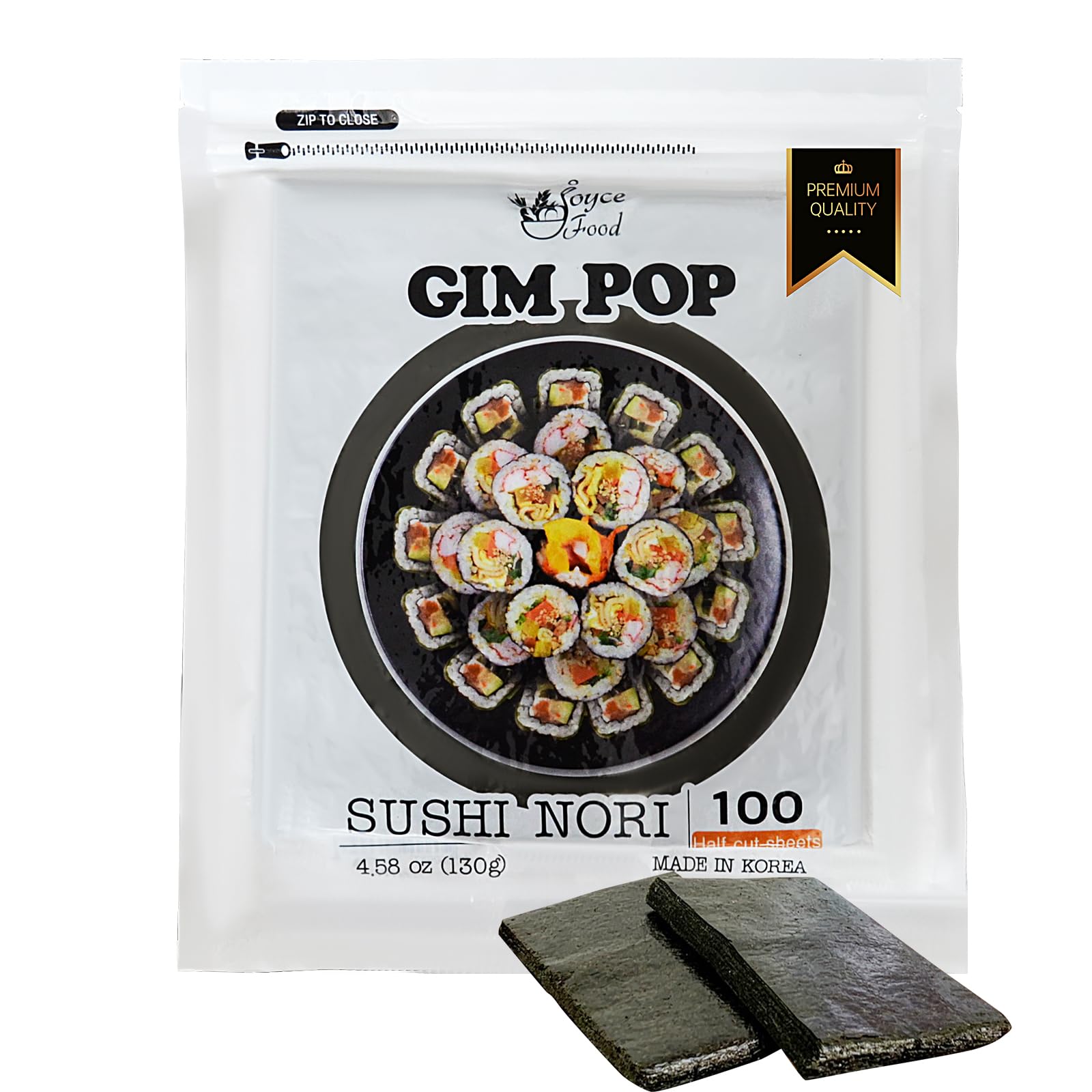 Gim Pop Premium Sushi Seaweed Sheets Roasted Sushi Nori All Natural Gold Grade Dried Seaweed for Wrap Rice, Onigiri, Sushi (100 