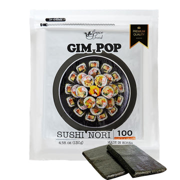 Gim Pop Premium Sushi Seaweed Sheets Roasted Sushi Nori All Natural Gold Grade Dried Seaweed for Wrap Rice, Onigiri, Sushi (100 
