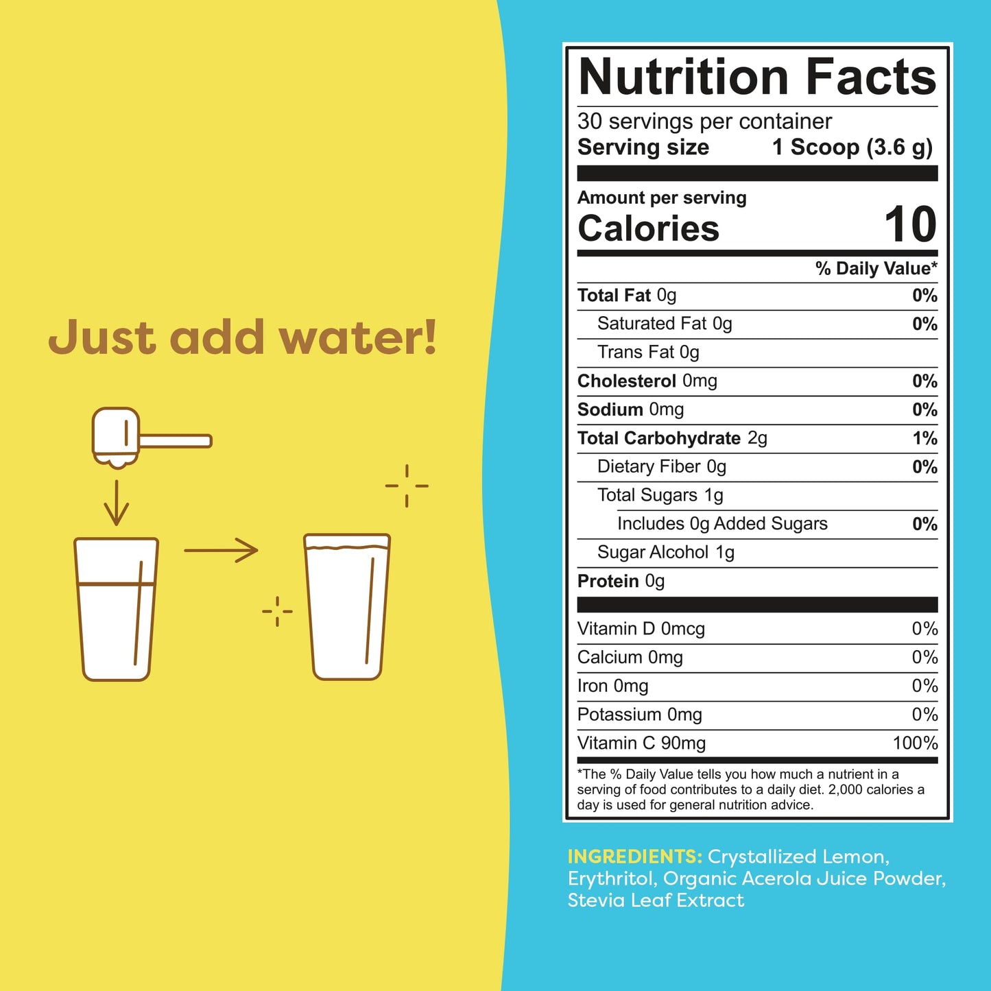 FlavCity Superfood Lemonade Drink Mix - Sugar-Free Lemonade Powder with Real Crystallized Lemon & Organic Acerola - 100% DV Vitamin C - Keto  Gluten-Free  Non-GMO (30 Servings)