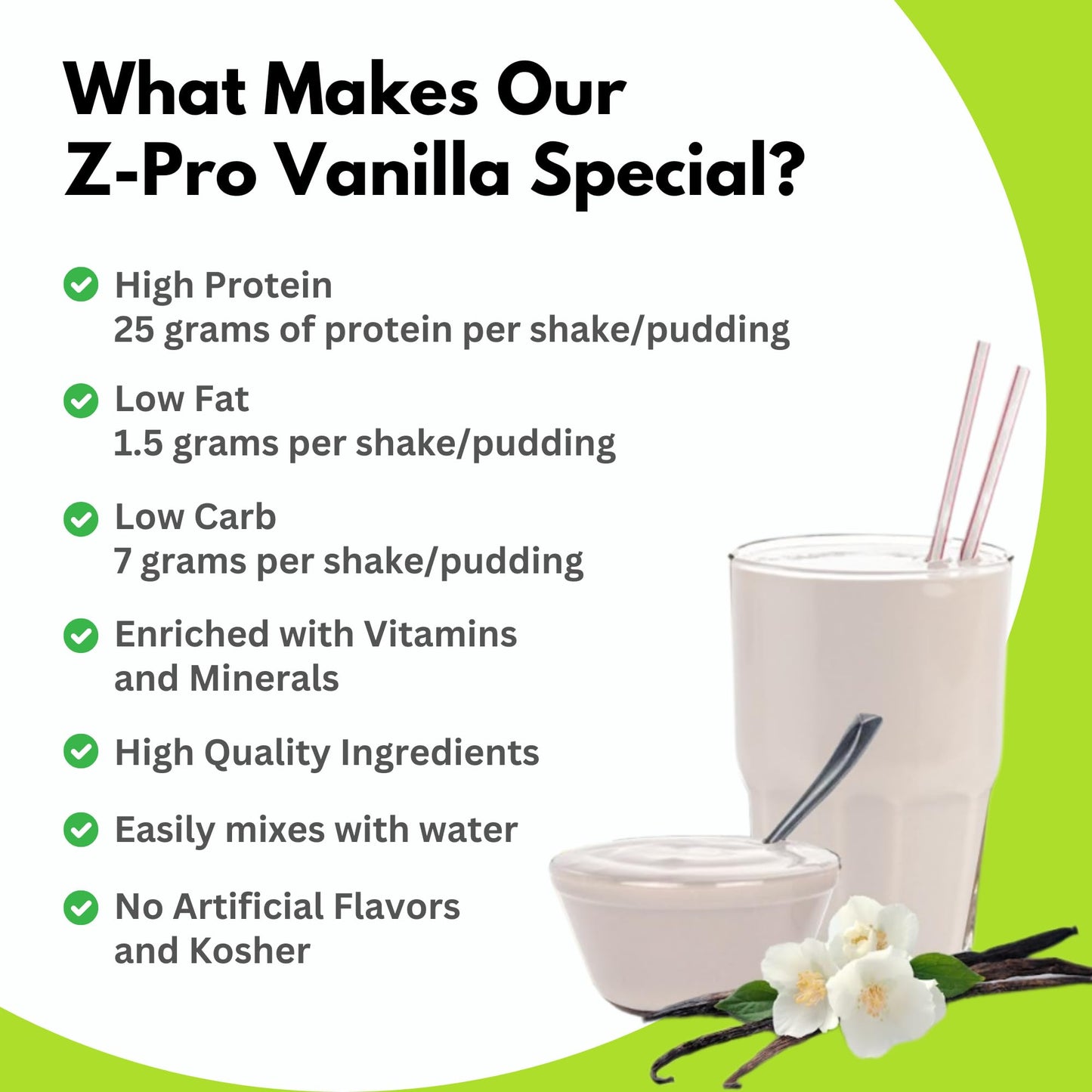 R-Kane Nutritionals Z-Pro Vanilla Protein Drink Mix - High Protein, Low Calorie Low Fat Shake And Pudding Mix - Meal Replacement, On-The-Go Packets - Breakfast Boost - 25G Protein - 14 Packets