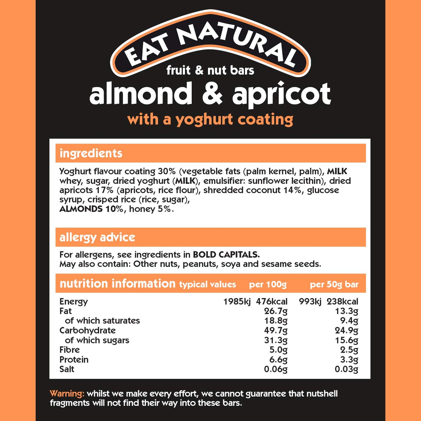 Eat Natural Fruit And Nut Bar With Almond Apricot And Yoghurt Coating, 150 G