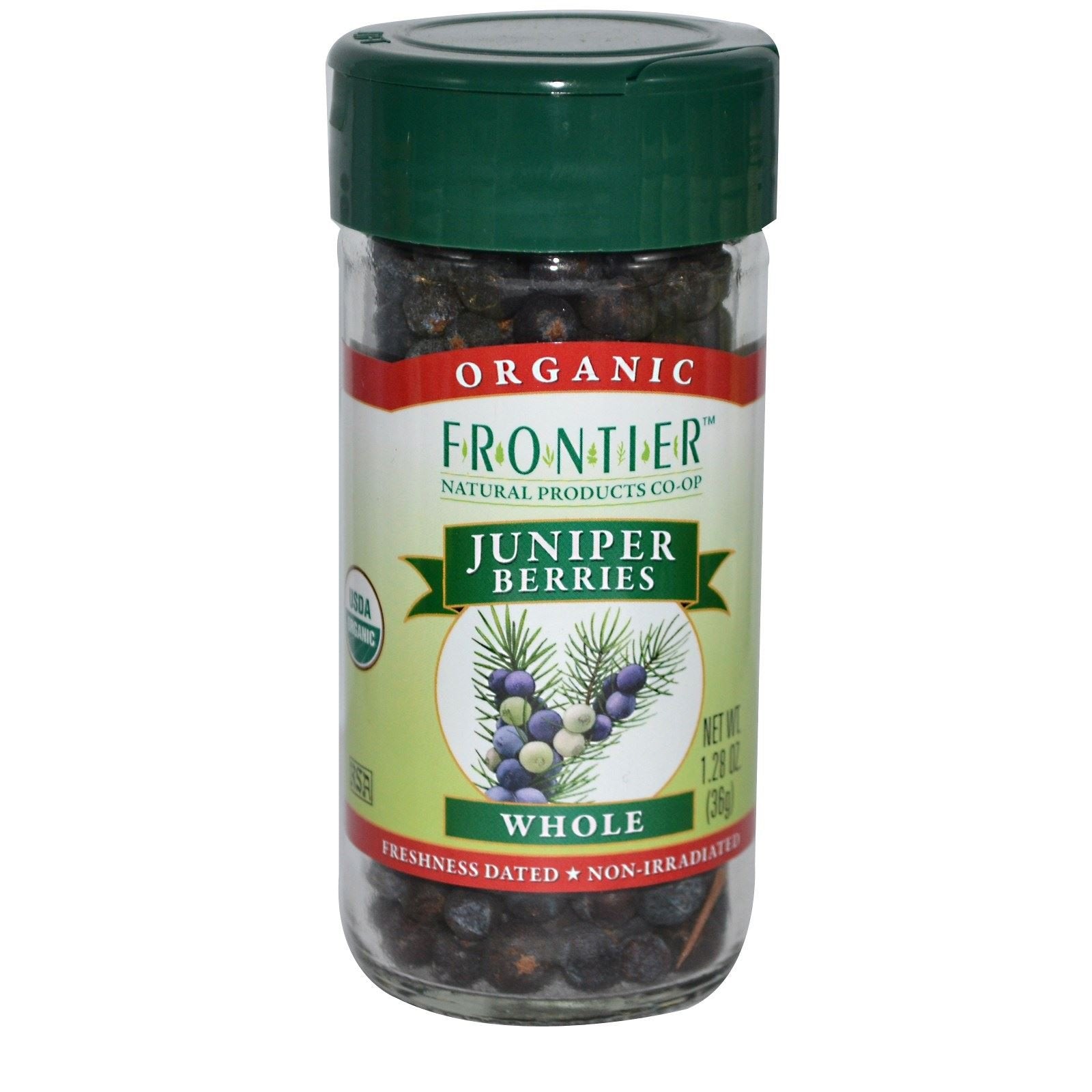 Frontier Co-op Organic Whole Juniper Berries, 1.28 Ounce Bottle, Rich and Piney Flavor for Soups and Marinades