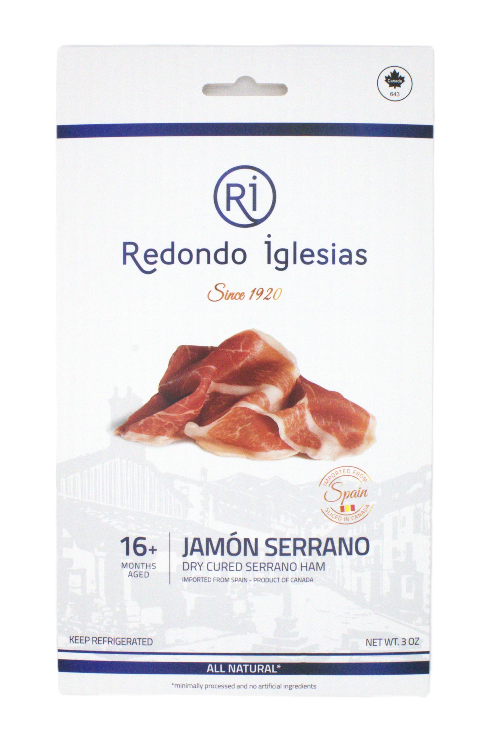 Serrano Ham Gran Reserva - 3 oz Each - 16 Months Avg Curing Time - Authentic Jamon Serrano - Great Gift or Special Occasion Snac