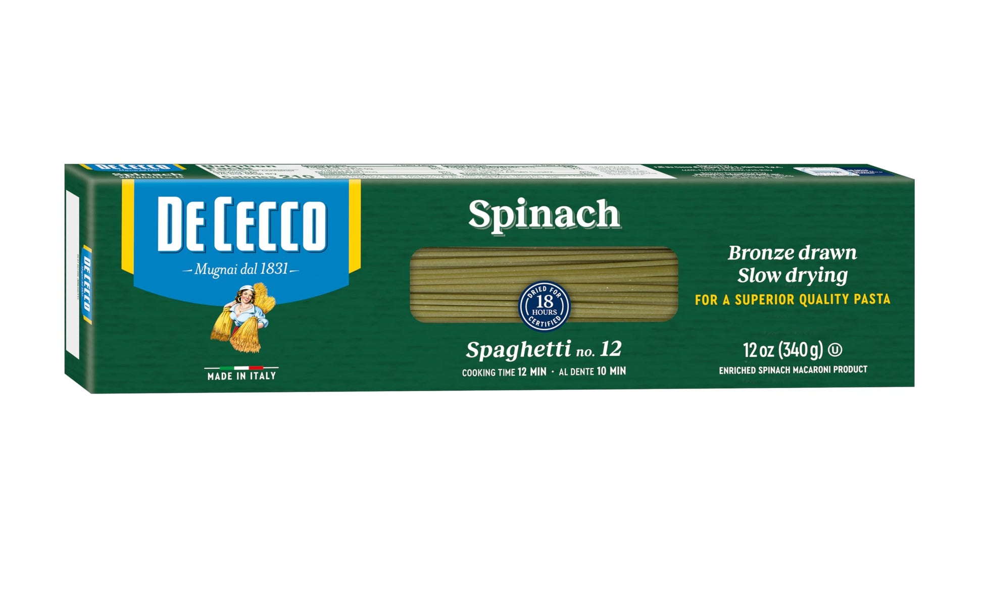 De Cecco Pasta, Spaghetti With Spinach, 12 Ounce (Pack Of 12)