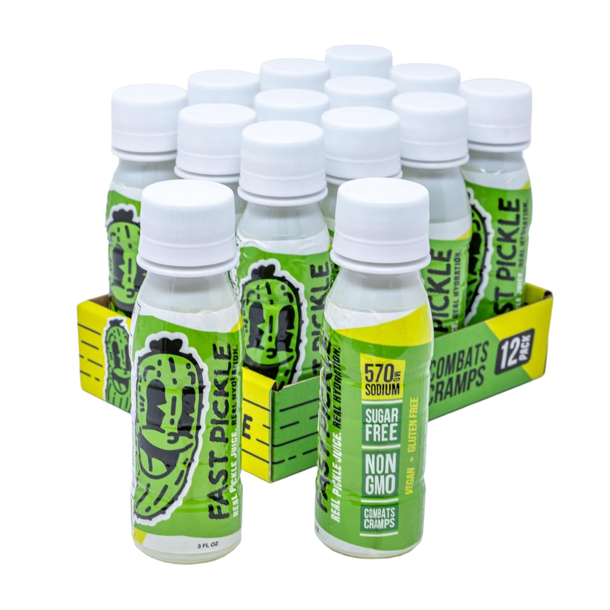 Fast Pickle Juice Pickle Shots For Leg Cramps Relief - Hydration & Electrolyte Support  No Sugar  Natural Ingredients - 3 Oz  12 Pack