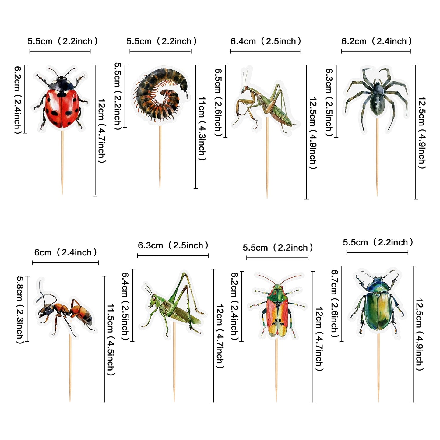 Ercadio 32 Pcs Insect Theme Cupcake Toppers Ladybugs Millipedes Grasshoppers Spiders Ants Cupcake Pick Decorations For Insect Th