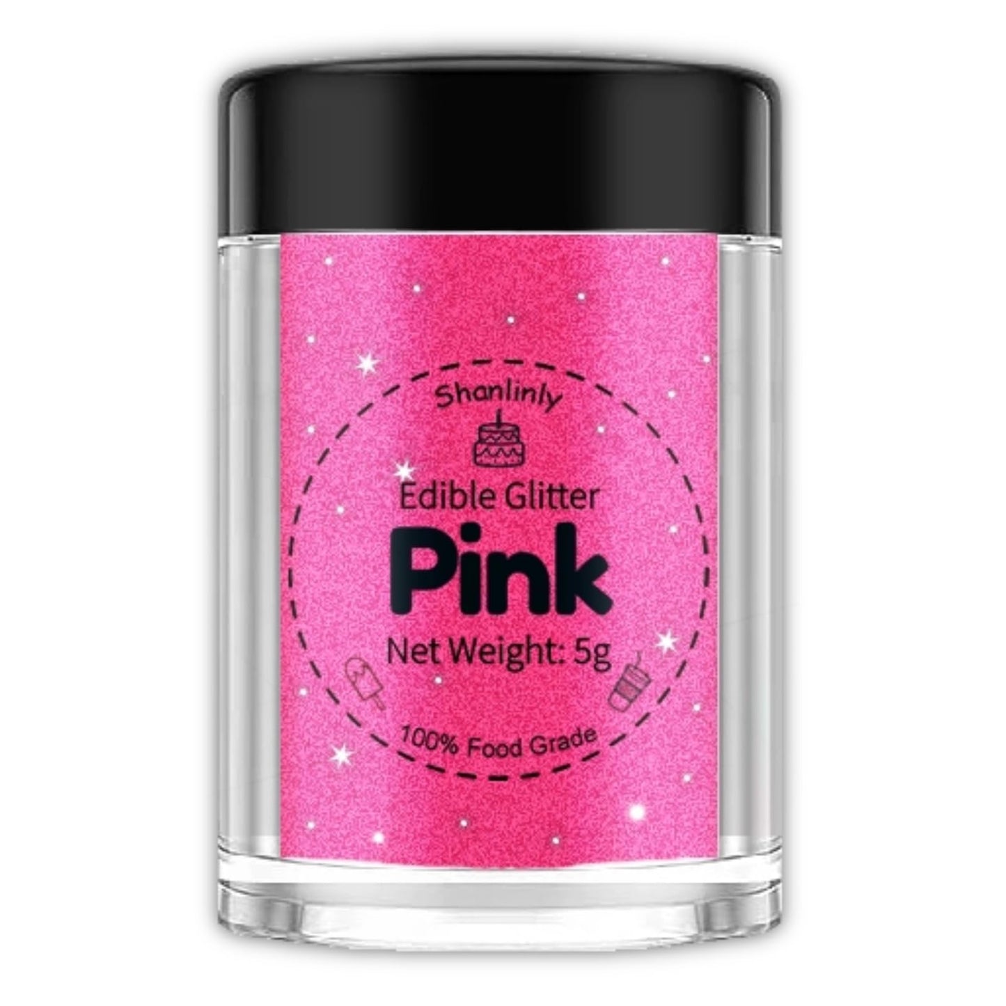 Shanlinly Pink Edible Glitter - Food Grade Shimmer Luster Dust for Cakes, Cocktails, Cupcakes, 5g