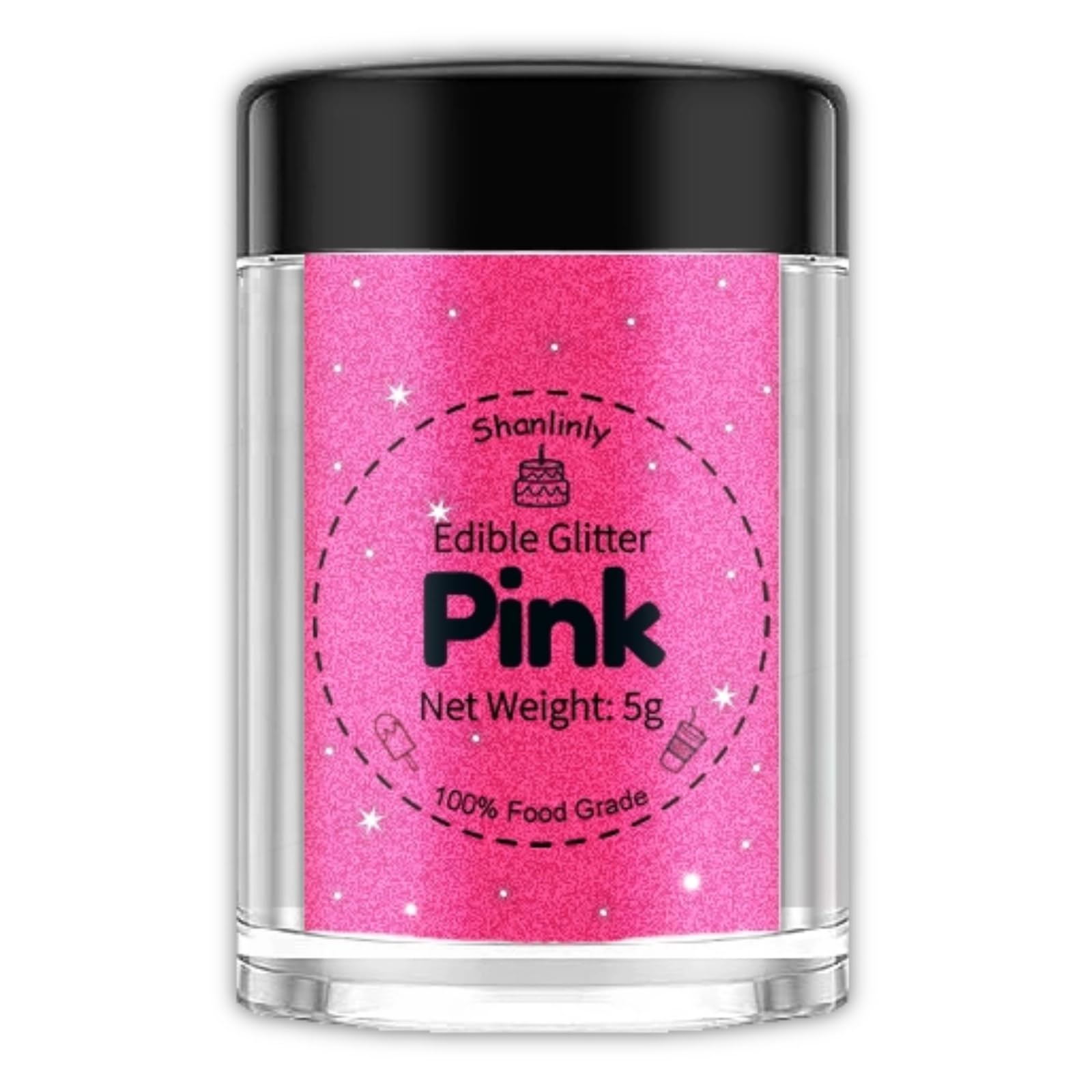 Shanlinly Pink Edible Glitter - Food Grade Shimmer Luster Dust for Cakes, Cocktails, Cupcakes, 5g