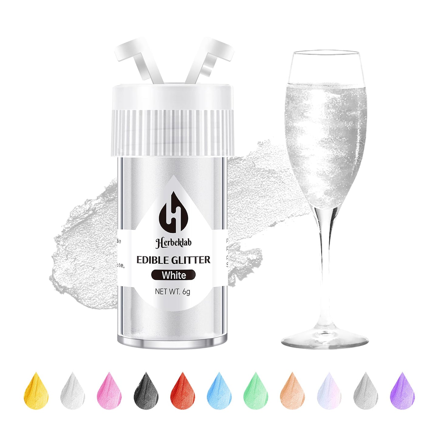 White Edible Glitter For Cocktails - 6G White Luster Dust Edible Drink Glitter Food Grade Metallic Shimmer Powder Cake Sprinkles