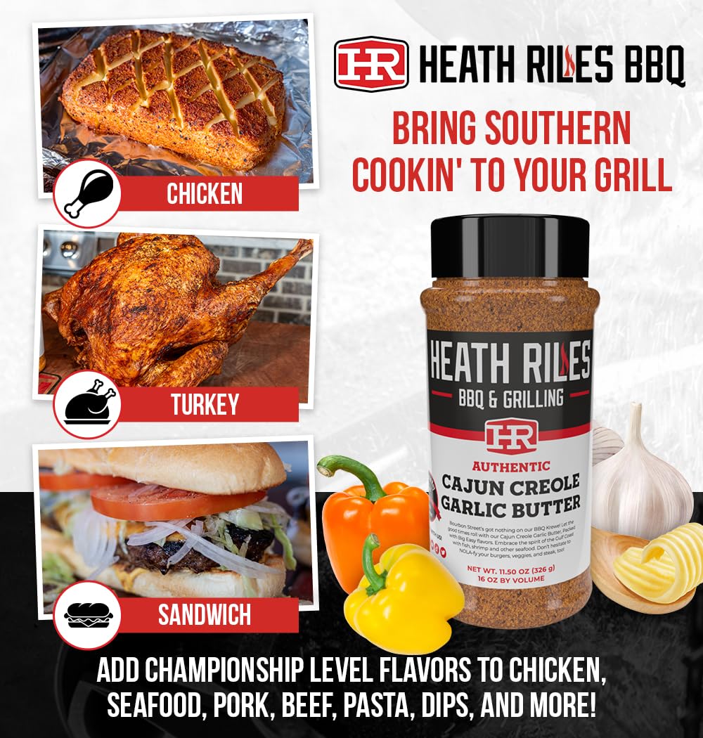 Heath Riles Cajun Seasoning Rub, Cajun-Creole, Louisiana Inspired Cajun Spice & Heat, Champion Pitmaster Recipe, 11.5 oz