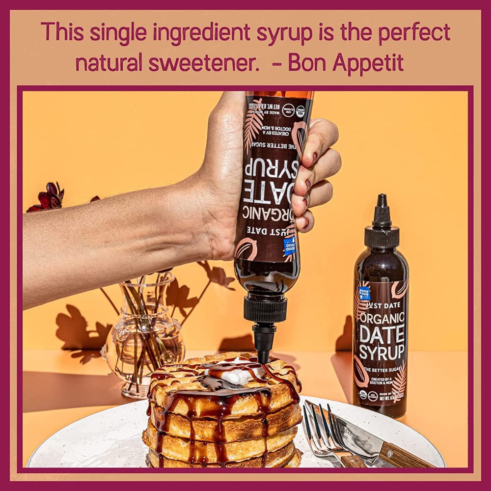 Just Date Syrup Organic Date Syrup, Low-Glycemic, Vegan, 8.8 OZ Squeeze Bottles, Pack of 6
