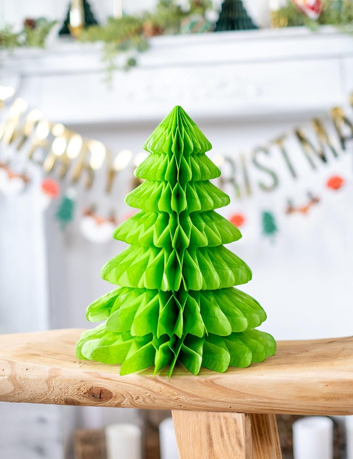 Unique Christmas Tree Honeycomb Centerpiece-12 | Green | 1 Pc Party Decoration, 12'', Multicolor