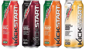 Kickstart Energy Drink Variety - Fruit Punch, Black Cherry, Orange Citrus, Pineapple Orange Mango 16 Fl Oz (Pack of 16)
