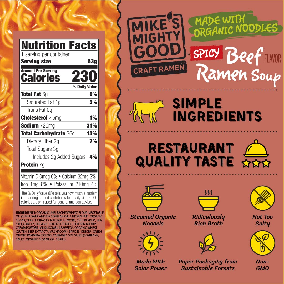 Mike 'S Mighty Good Craft Ramen Spicy Beef Soup, 1.8 Ounce Cups (6 Count)