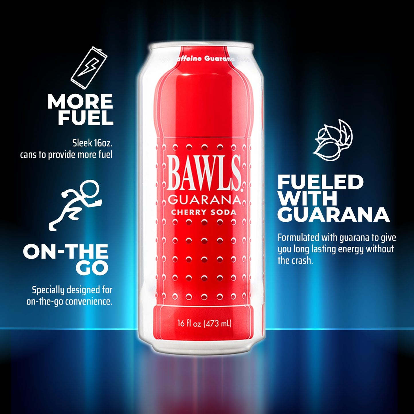 BAWLS Guarana Drink, Cherry Flavor, Caffeinated Soda, 16 Fl Oz, 24 Pack Cans