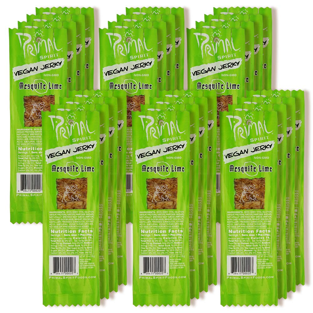 Primal Spirit Vegan Jerky - Classic Flavor    - Mesquite Lime, 10 G. Plant Based Protein, Certified Non-Gmo, No Preservatives, S