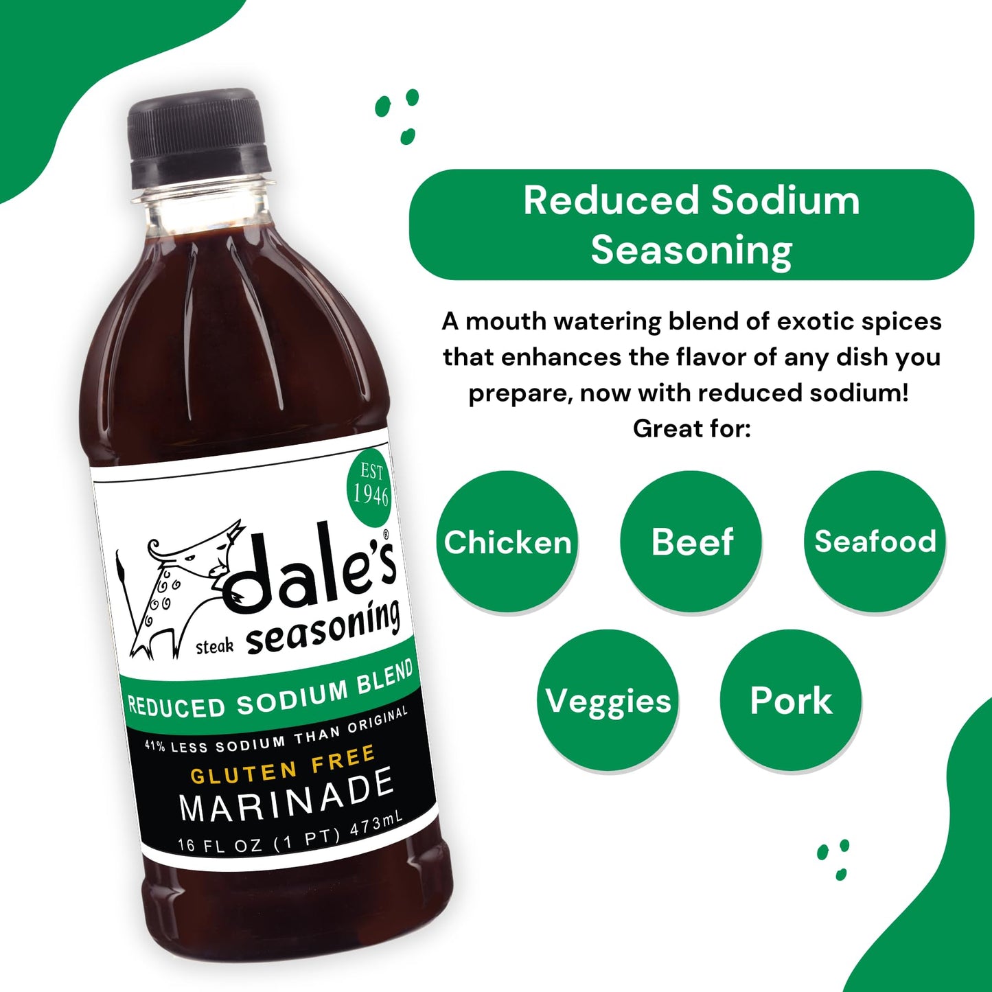 Steak Seasoning By Dale s, Reduced Sodium Blend, No Cholesterol | Delicious on All Meats, Fish | 16 oz Bottle (4 Pack) | No Lon