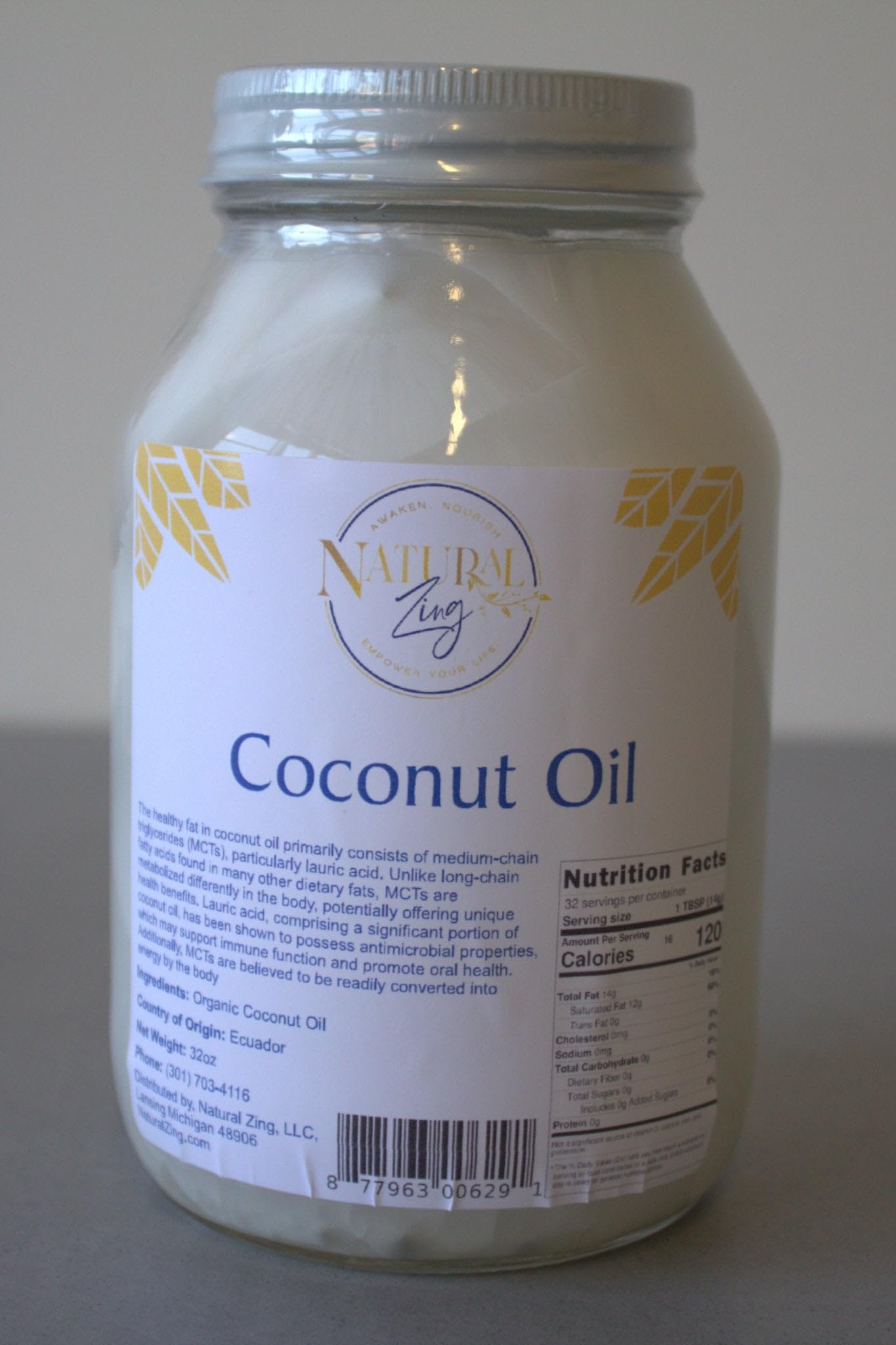 NaturalZing Organic Raw Virgin Coconut Oil 16 oz