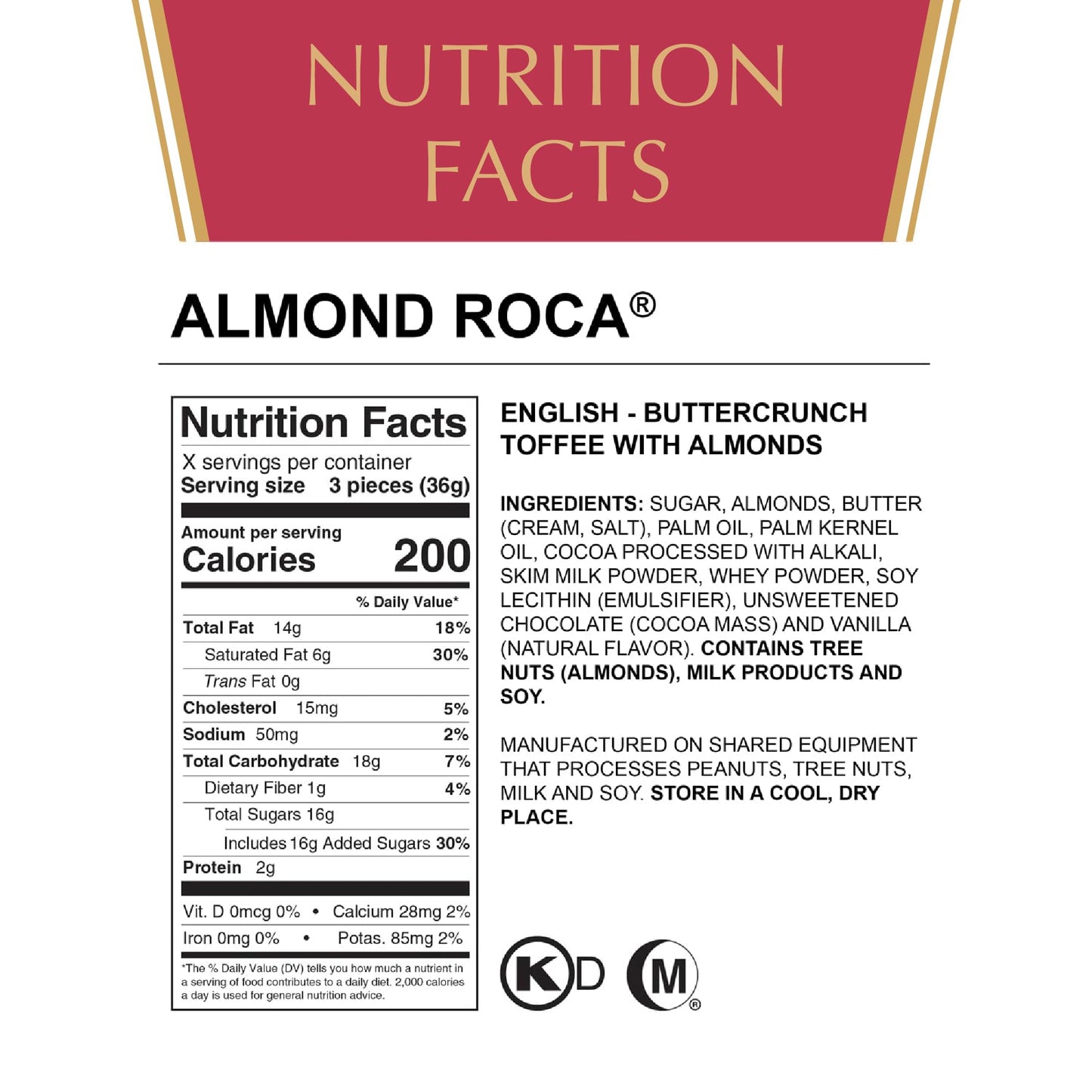Almond Roca Pack of 1-10oz Individually Wrapped Chocolate Candy - Original Buttercrunch Toffee with Almonds - Gluten Free, Koshe