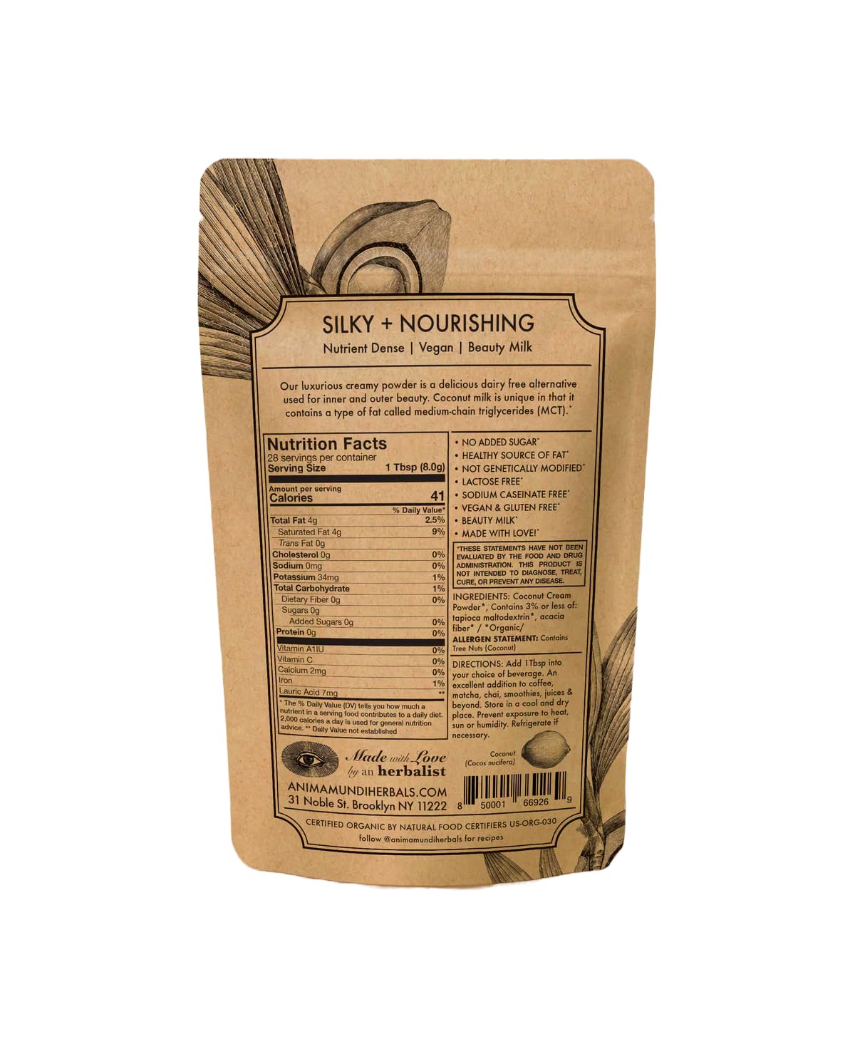 Anima Mundi Coconut Cream Powder - Organic Non-Dairy Coconut Creamer - Silky Dairy-Free Creamer for Coffee, Smoothies, Desserts