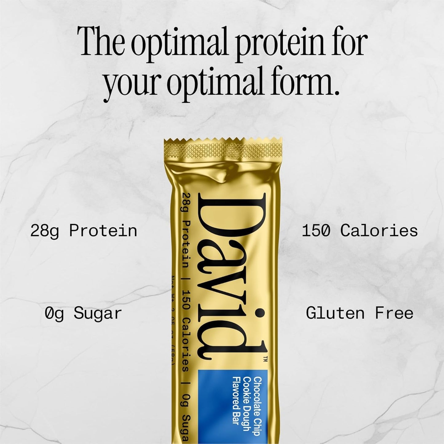 David Protein Bar  Chocolate Chip Cookie Dough  24 Protein Bars | 28g of Protein | 150 Calories | 0g of Sugar - High Protein  Low Carb  Gluten Free Protein Bar  Pack of 24