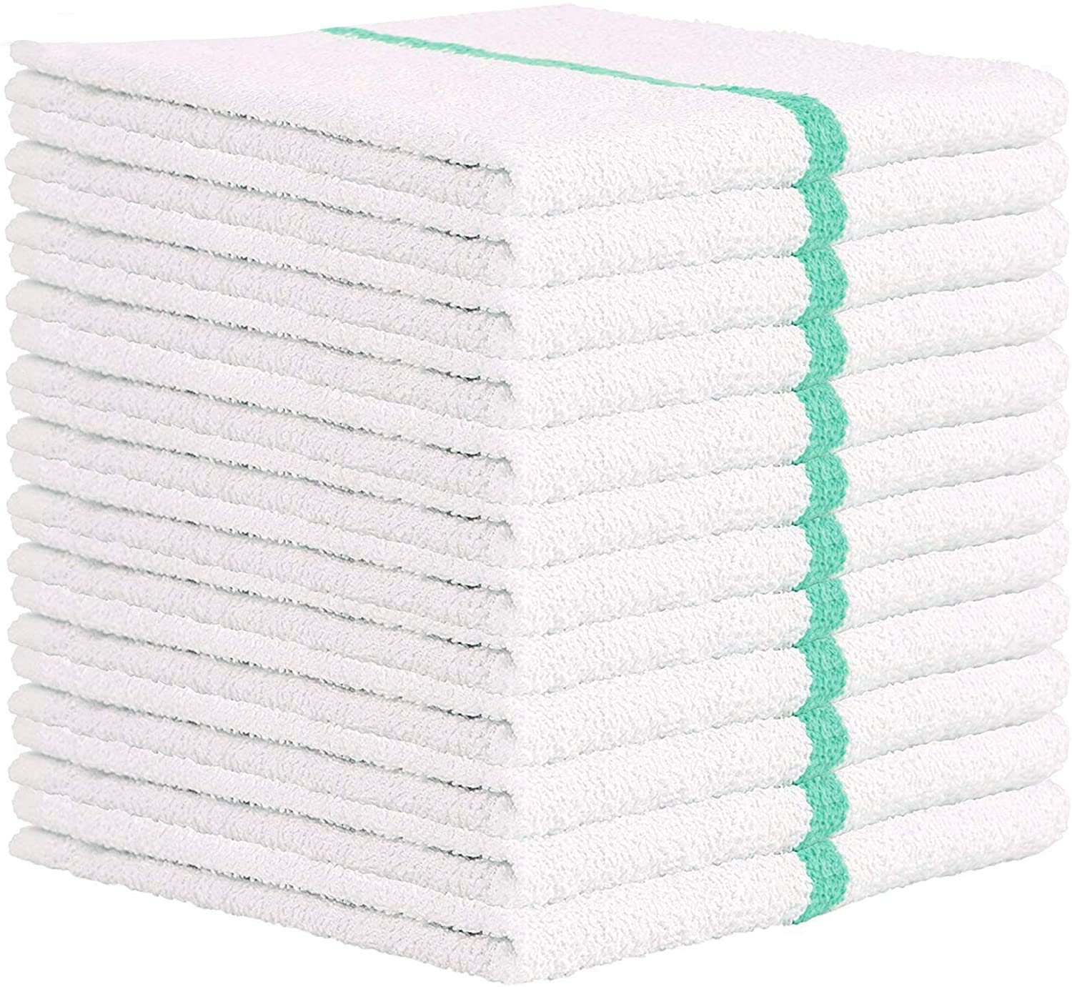 Towels N More 24 Green Stripe Cleaning Towels For Kitchen, 16X19 Bar Mop Dish Towels - 30Oz Commercial Grade Cotton Absorbent Re