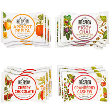 Big Spoon Roasters Nut Butter Bars Pack Cherry Pecan, Apricot Pepita, Cranberry Cashew & Figgy Chai High Protein Bars Variety Pa