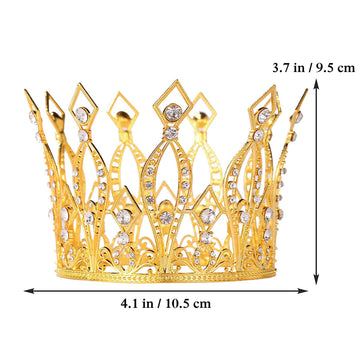 Crown Cake Topper Rhinestone Crystal Handmade Tiara Cake Decoration For Baby Shower Birthday Wedding Party Favors (Gold)