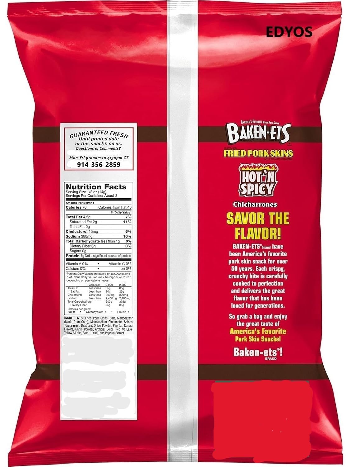 Fried Pork Skins, Hot & Spicy, 4 oz. (Pack of 4)