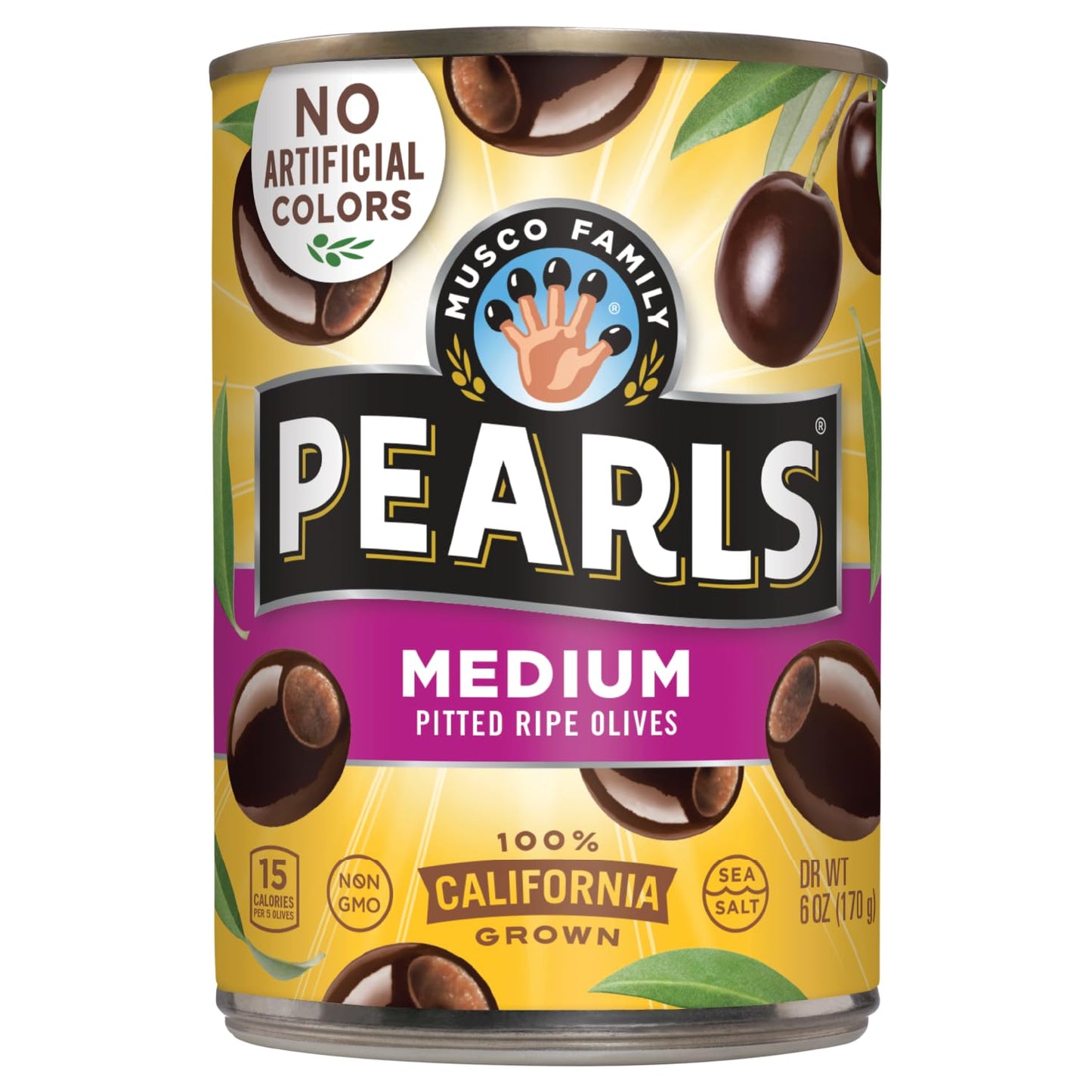 PEARLS Medium Ripe Pitted Olives, Pack of 12, 6 oz Cans