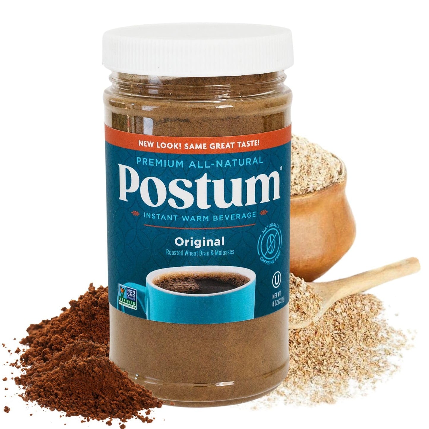 Postum Coffee Substitute Original, Caffeine-Free, 8oz, Vegan Coffee Alternative with Roasted Wheat Bran & Molasses