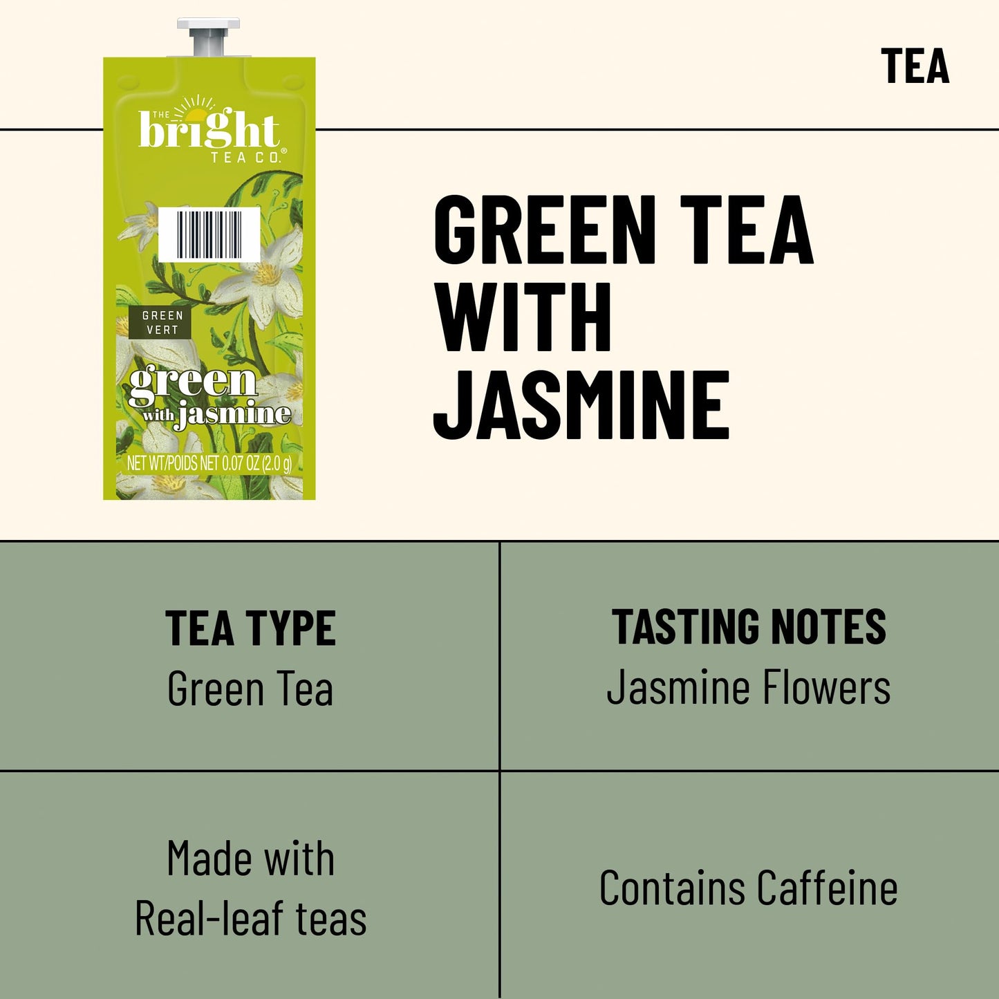 Flavia Bright Tea Co. Green Tea With Jasmine Freshpacks works only with Flavia malt-inspired (Case of 100)