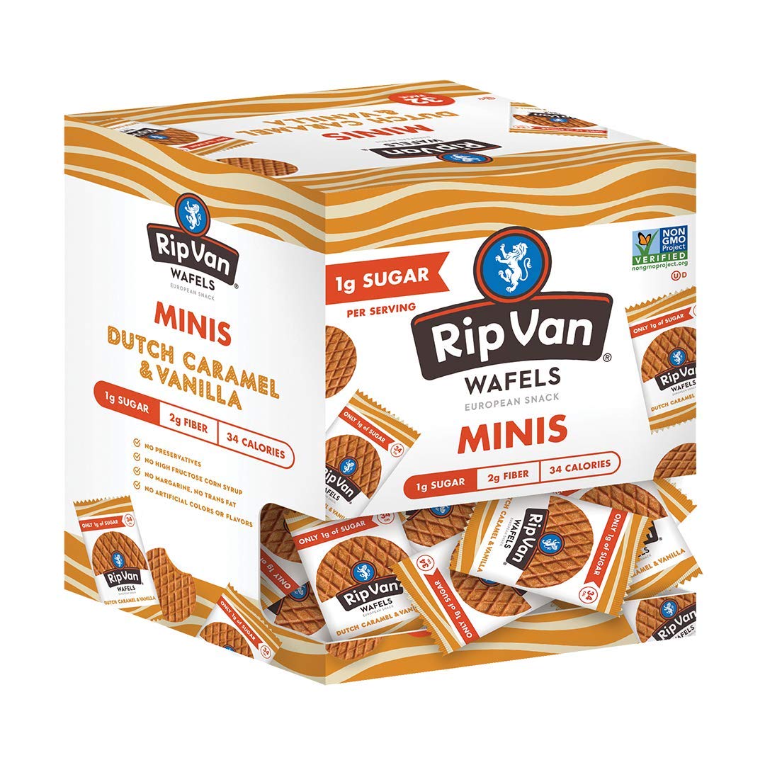 Rip Van Wafels Dutch Caramel & Vanilla Mini Stroopwafels - Low Carb Snacks (3g Net Carbs) - Non GMO Snack - Keto Friendly - Offi