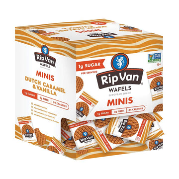 Rip Van Wafels Dutch Caramel & Vanilla Mini Stroopwafels - Low Carb Snacks (3g Net Carbs) - Non GMO Snack - Keto Friendly - Offi