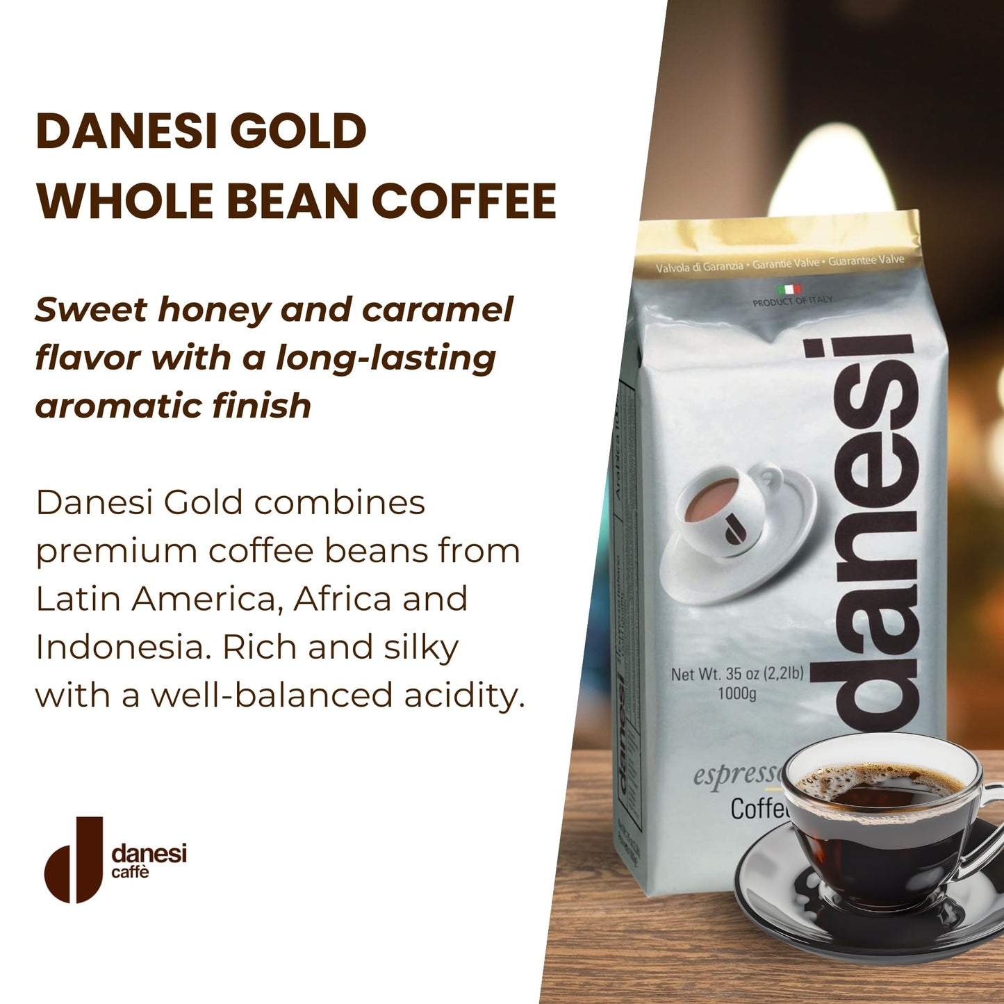 D DANESI CAFFÈ Espresso Coffee Beans - Medium Roast Whole Bean - 13.2lb (Pack of 6)