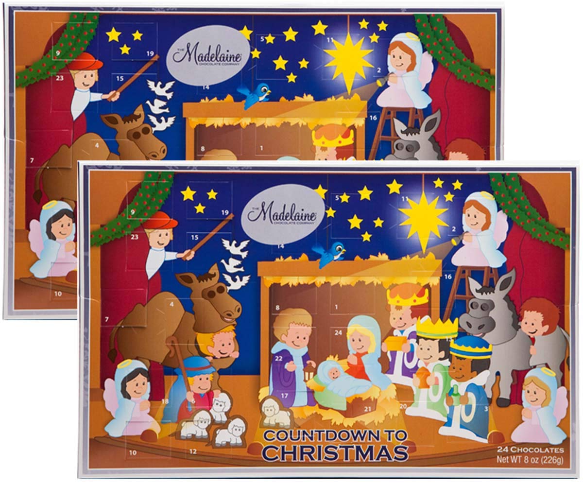 THE MADELAINE CHOCOLATE COMPANY Advent Calendar Filled with 24 Milk Chocolates, 8oz, Carousel & Holly Jolly - 2 Pack
