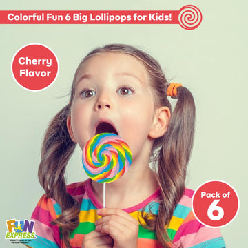 Fun Express Big Rainbow Lollipops For Kids, 6 Count