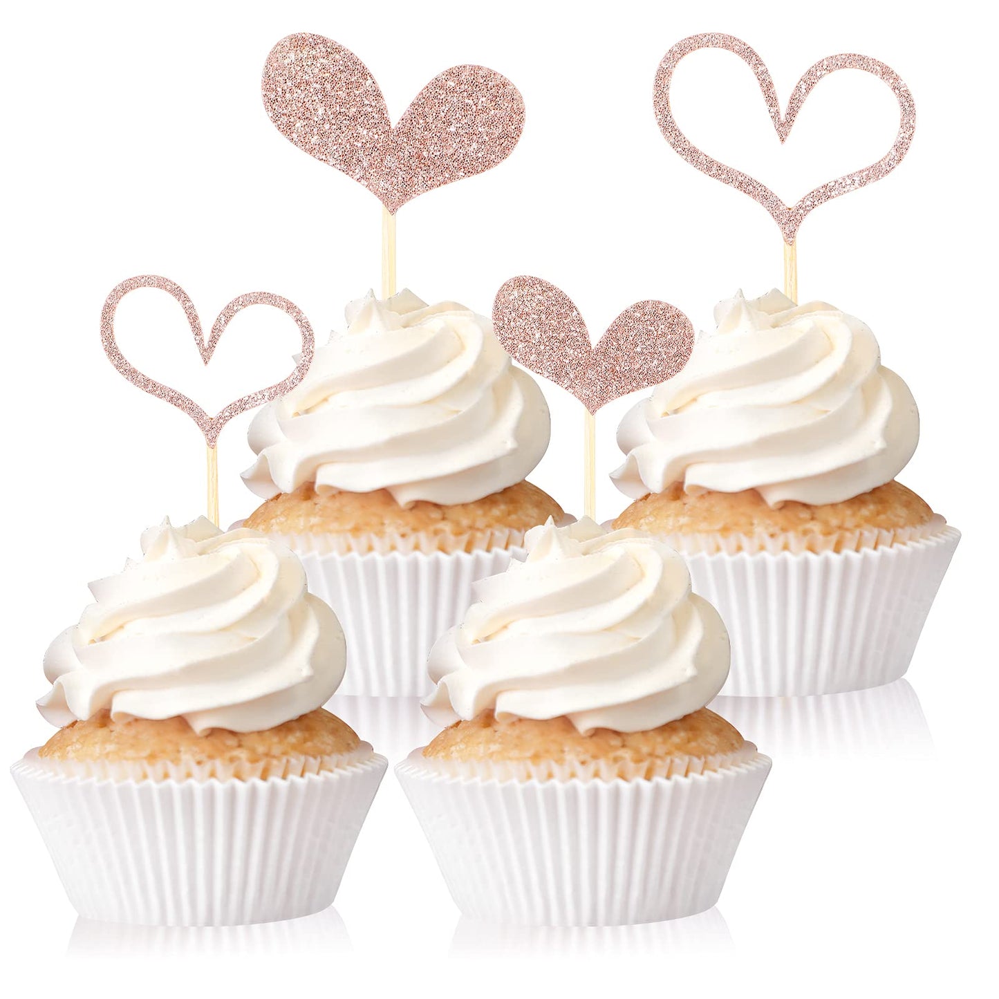 Fuutreo 48 Pcs Glitter Heart Cupcake Toppers Wedding Cupcake Picks Love Birthday Cake Decorations Heart Toothpicks For Wedding B