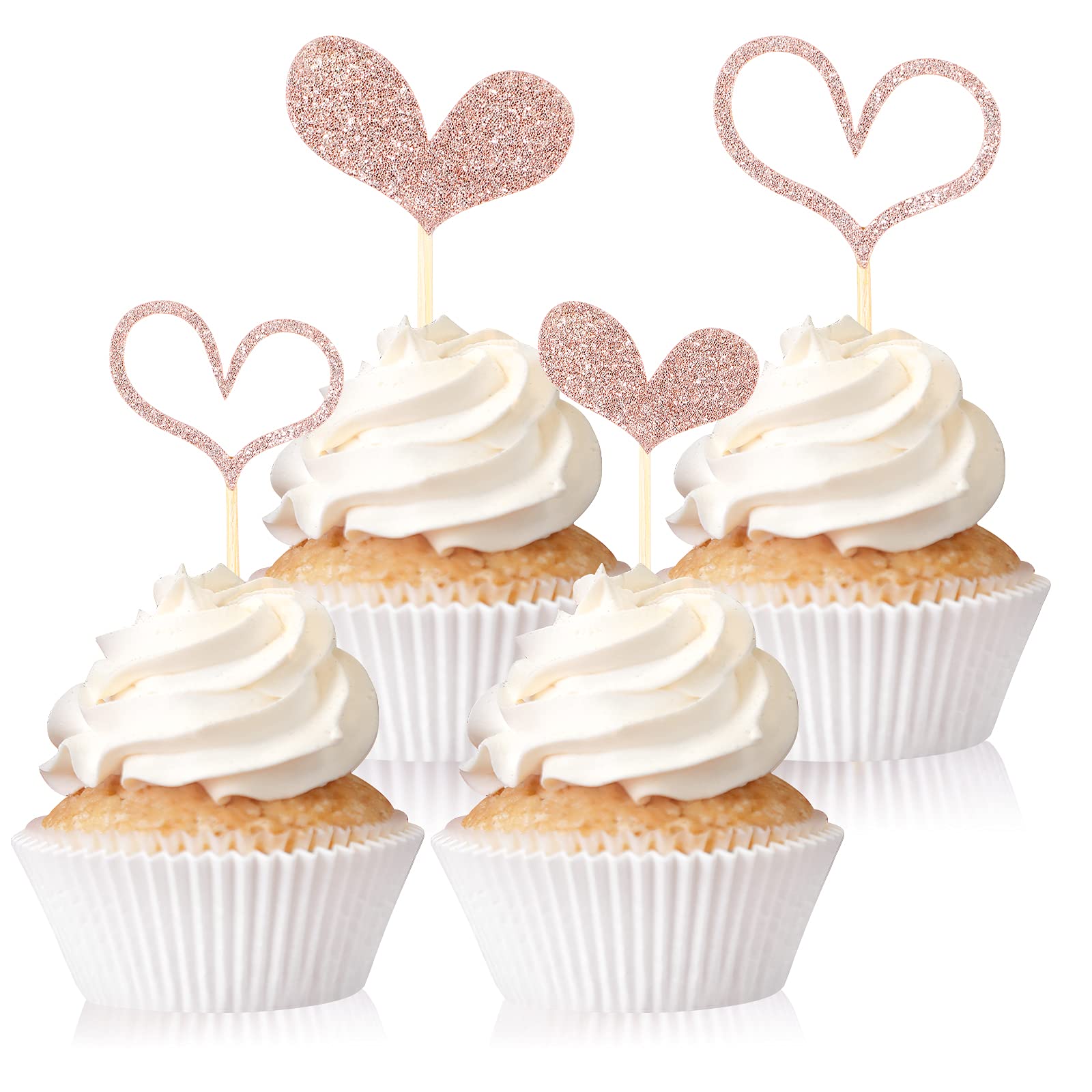 Fuutreo 48 Pcs Glitter Heart Cupcake Toppers Wedding Cupcake Picks Love Birthday Cake Decorations Heart Toothpicks For Wedding B