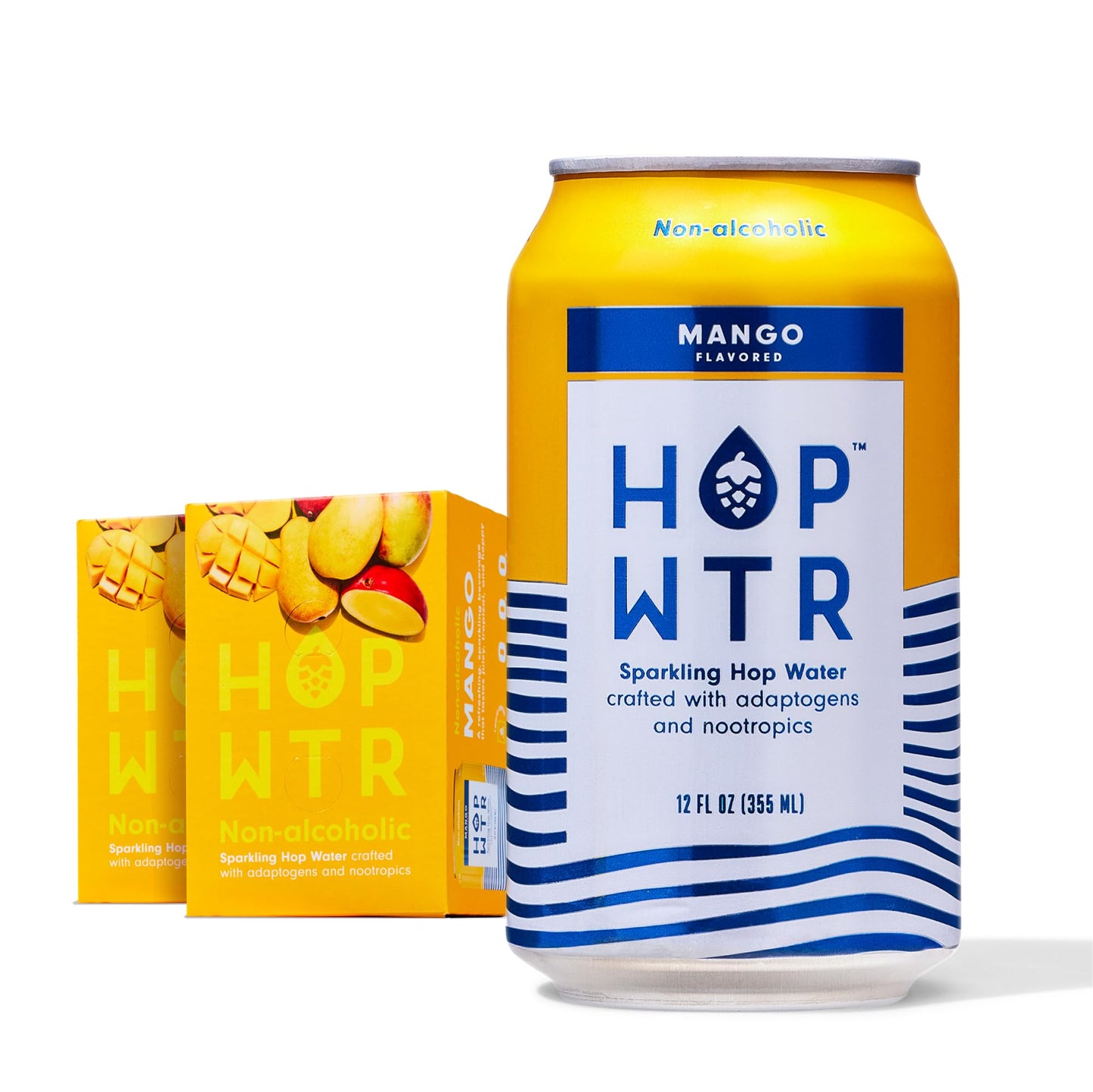 Hop Wtr Sparkling Hop Water  Mango 12 Pack  Sugar Free  Low Carb Non Beverage-Style Drinks  Na Malt Drink  Adaptogen Drink  No Calories  Adaptogens & Nootropics For Added Benefits  12 Oz Cans
