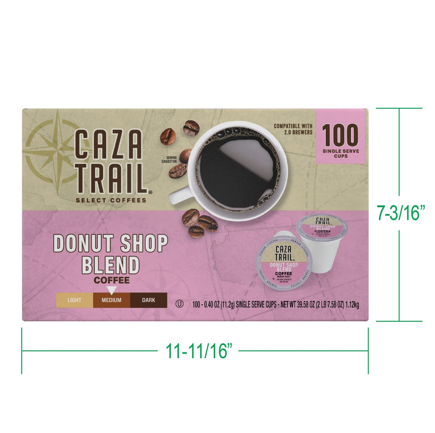 Caza Trail Coffee Pods, Donut Shop Blend, Single Serve 100 Count (Pack Of 1) (Packaging May Vary)