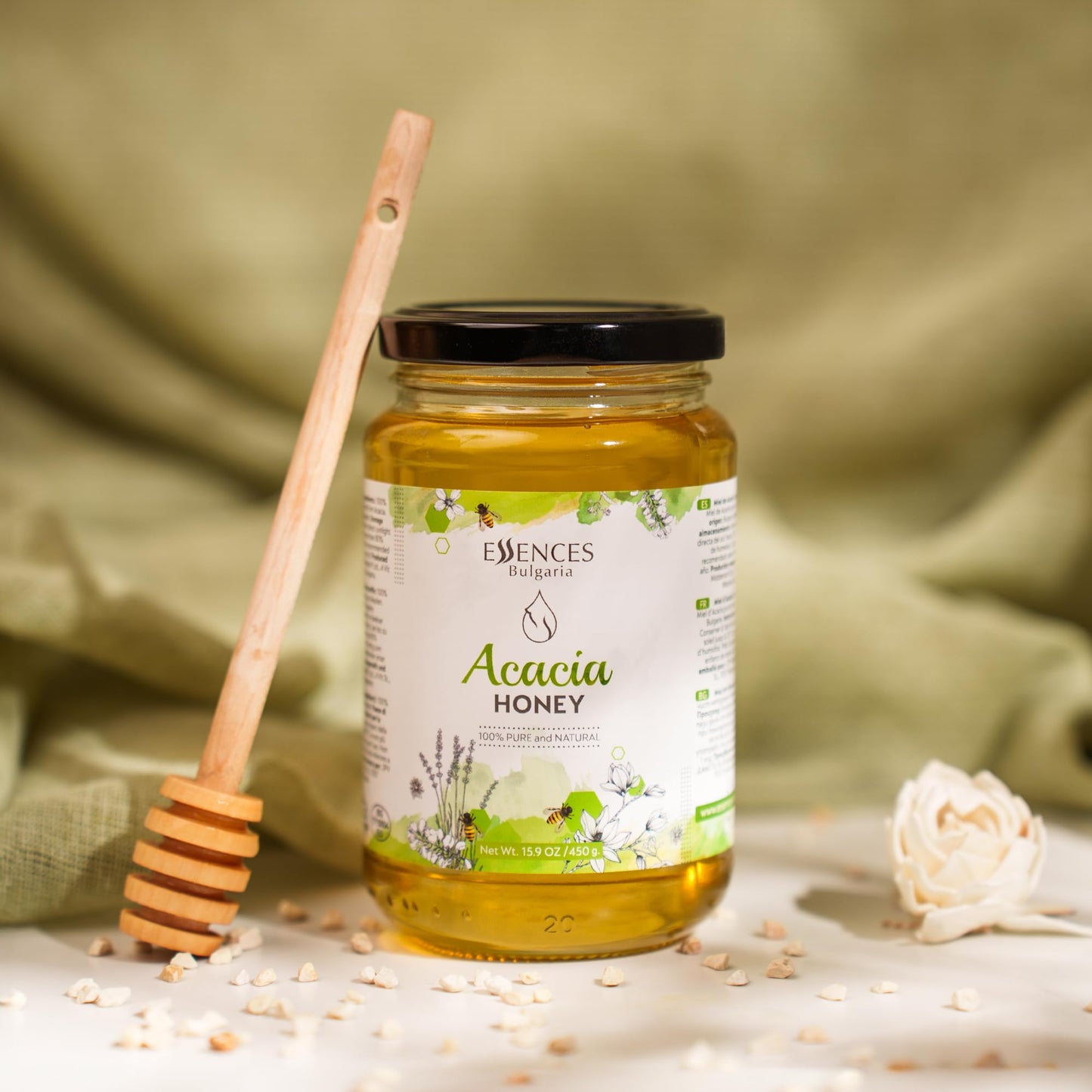 Essences Bulgaria Raw Acacia Honey 15.9 Oz | 450Gr | Amazing Taste | 100% Pure And Natural | Without Additives | Raw Bee Honey |