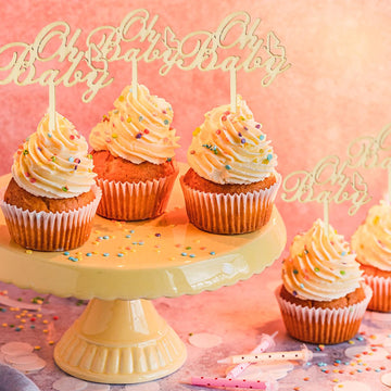 Aumio 24 Pcs Wooden Oh Baby Cupcake Toppers With Butterfly Gender Reveal Decorations Baby Shower Cupcake Picks Decorations For C